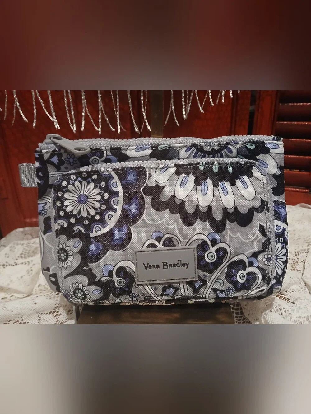 Vera Bradley Gray & Lavender Floral Cosmetic Bag